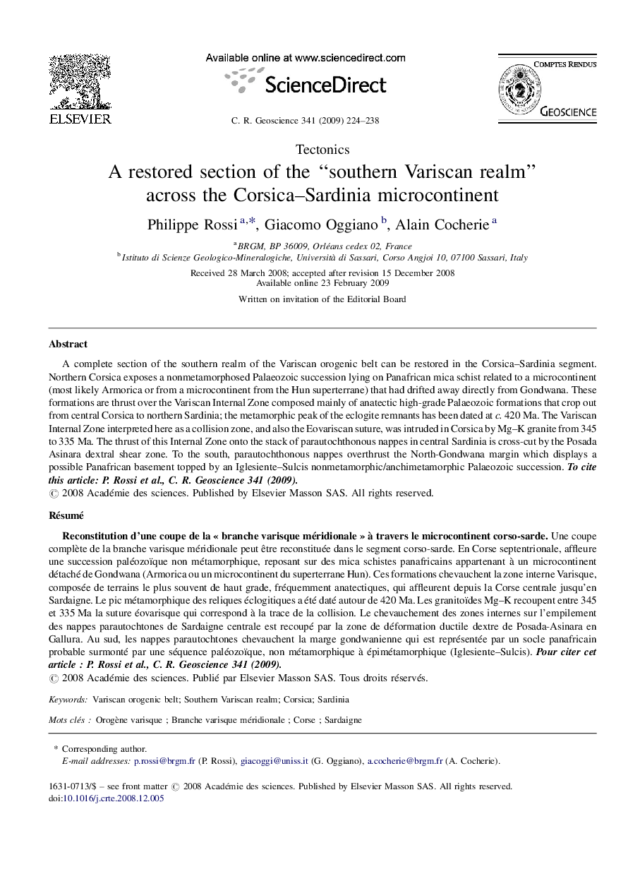 A restored section of the “southern Variscan realm” across the Corsica–Sardinia microcontinent