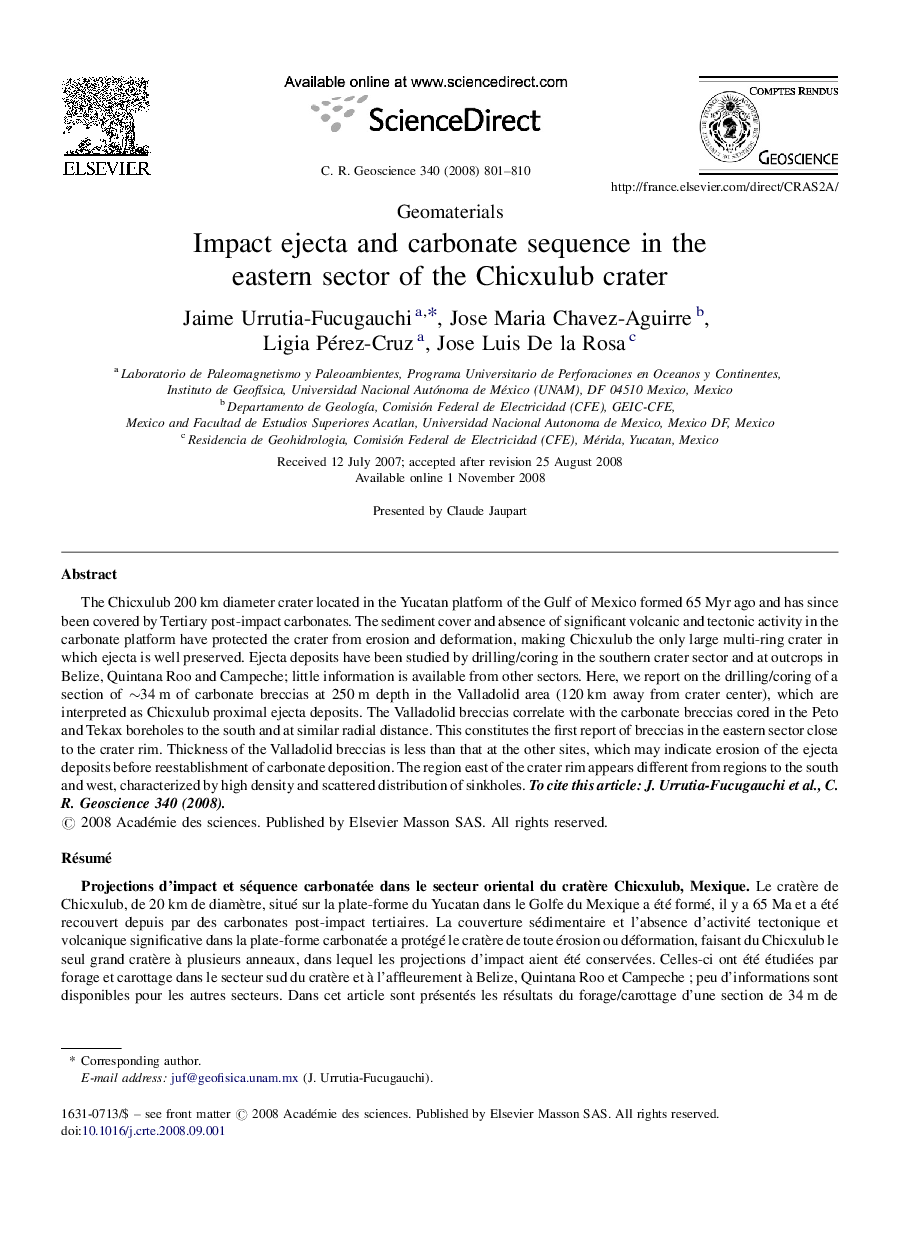 Impact ejecta and carbonate sequence in the eastern sector of the Chicxulub crater