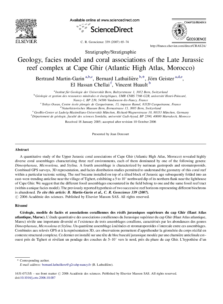 Geology, facies model and coral associations of the Late Jurassic reef complex at Cape Ghir (Atlantic High Atlas, Morocco)