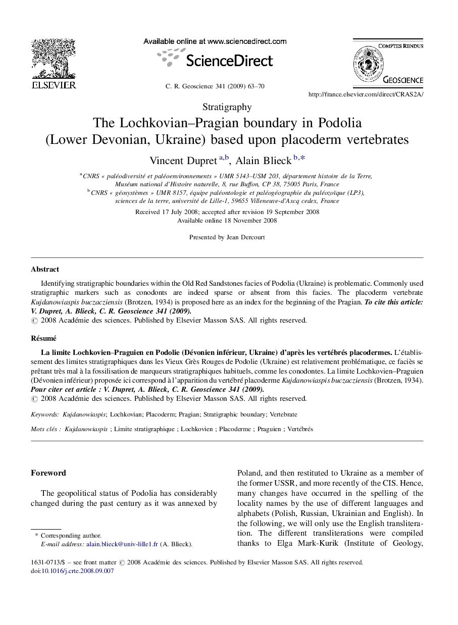 The Lochkovian–Pragian boundary in Podolia (Lower Devonian, Ukraine) based upon placoderm vertebrates