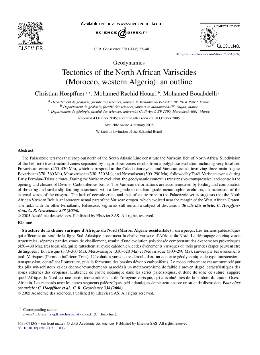 Tectonics of the North African Variscides (Morocco, western Algeria): an outline