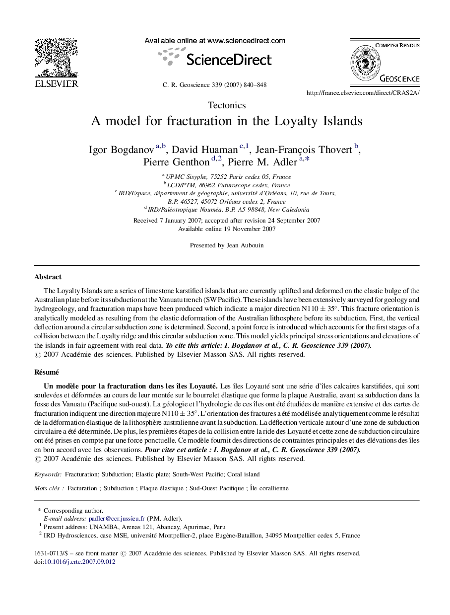 A model for fracturation in the Loyalty Islands