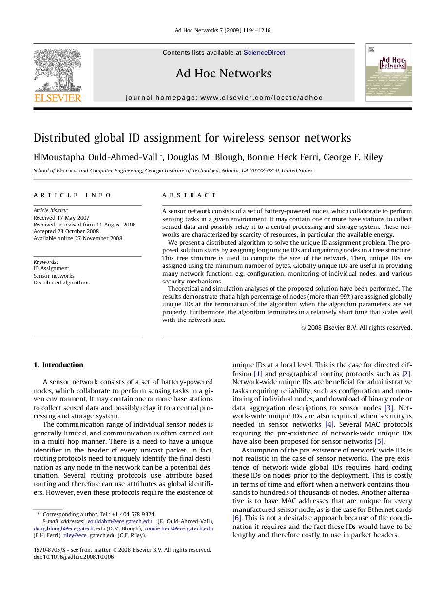 Distributed global ID assignment for wireless sensor networks