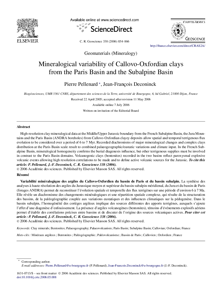 Mineralogical variability of Callovo-Oxfordian clays from the Paris Basin and the Subalpine Basin