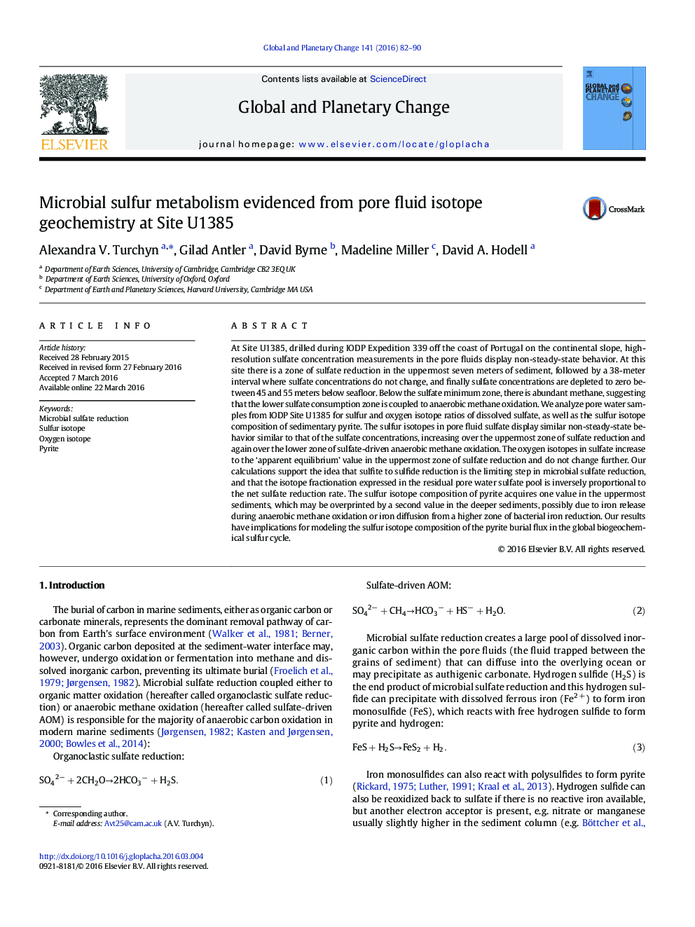 Microbial sulfur metabolism evidenced from pore fluid isotope geochemistry at Site U1385