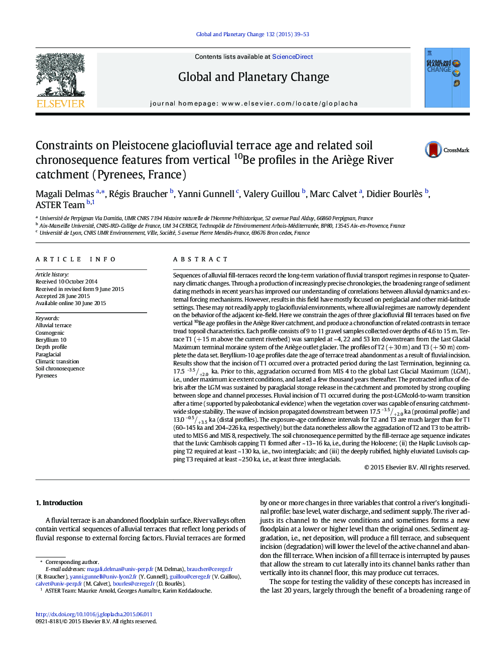 Constraints on Pleistocene glaciofluvial terrace age and related soil chronosequence features from vertical 10Be profiles in the Ariège River catchment (Pyrenees, France)