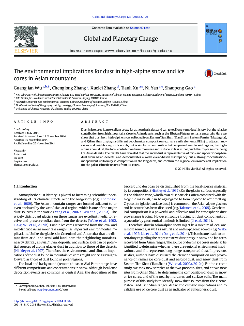 The environmental implications for dust in high-alpine snow and ice cores in Asian mountains