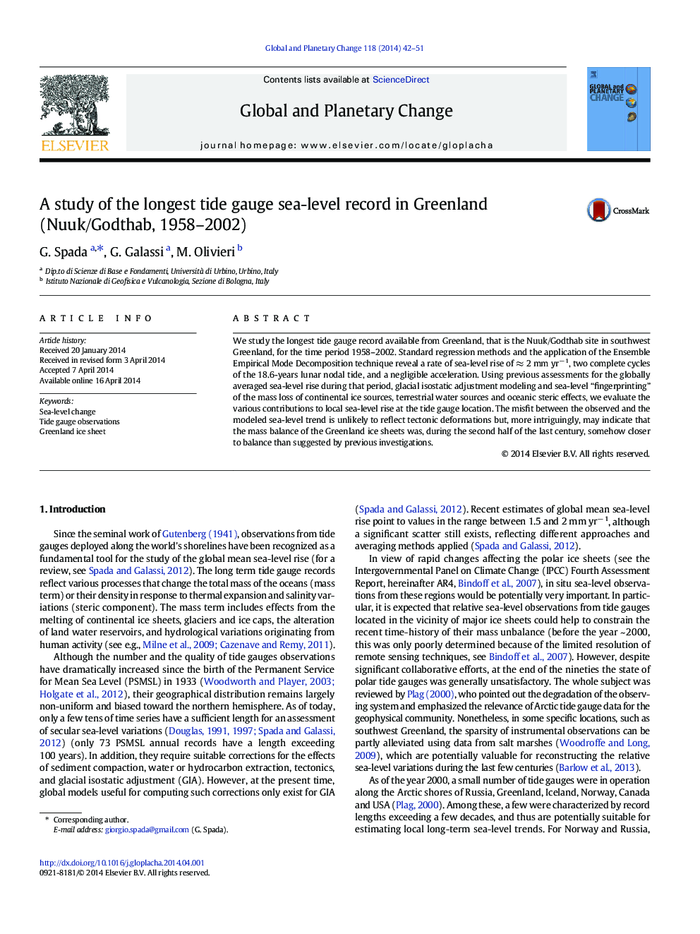 A study of the longest tide gauge sea-level record in Greenland (Nuuk/Godthab, 1958–2002)