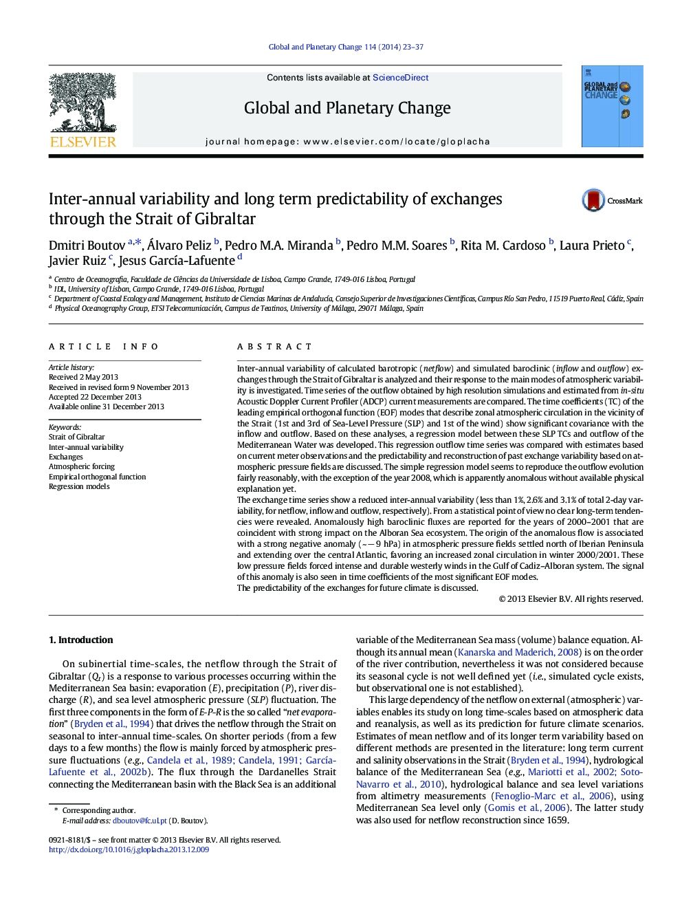 Inter-annual variability and long term predictability of exchanges through the Strait of Gibraltar