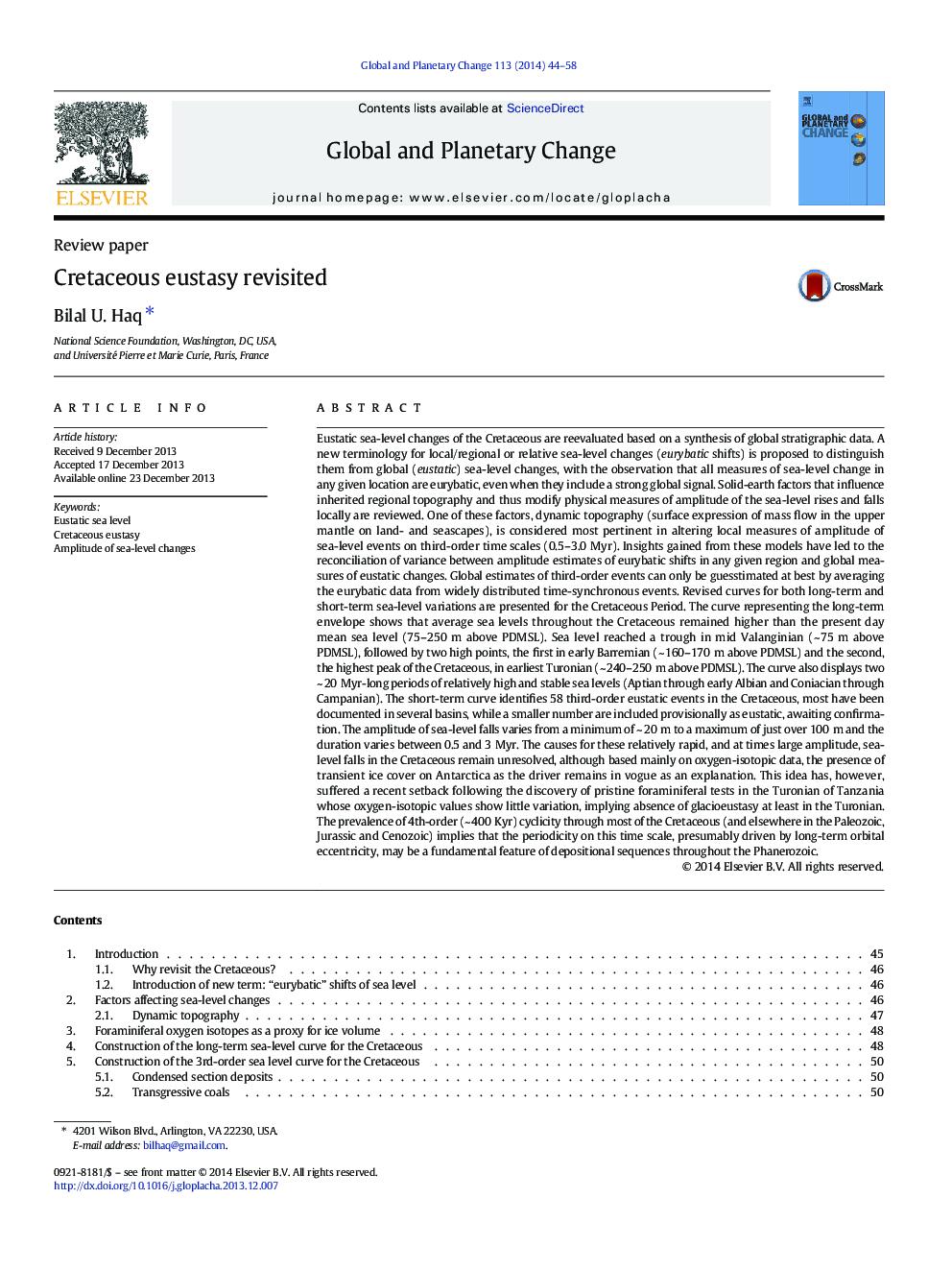 عکس صفحه اول مقاله: Cretaceous eustasy revisited Cretaceous eustasy revisited
