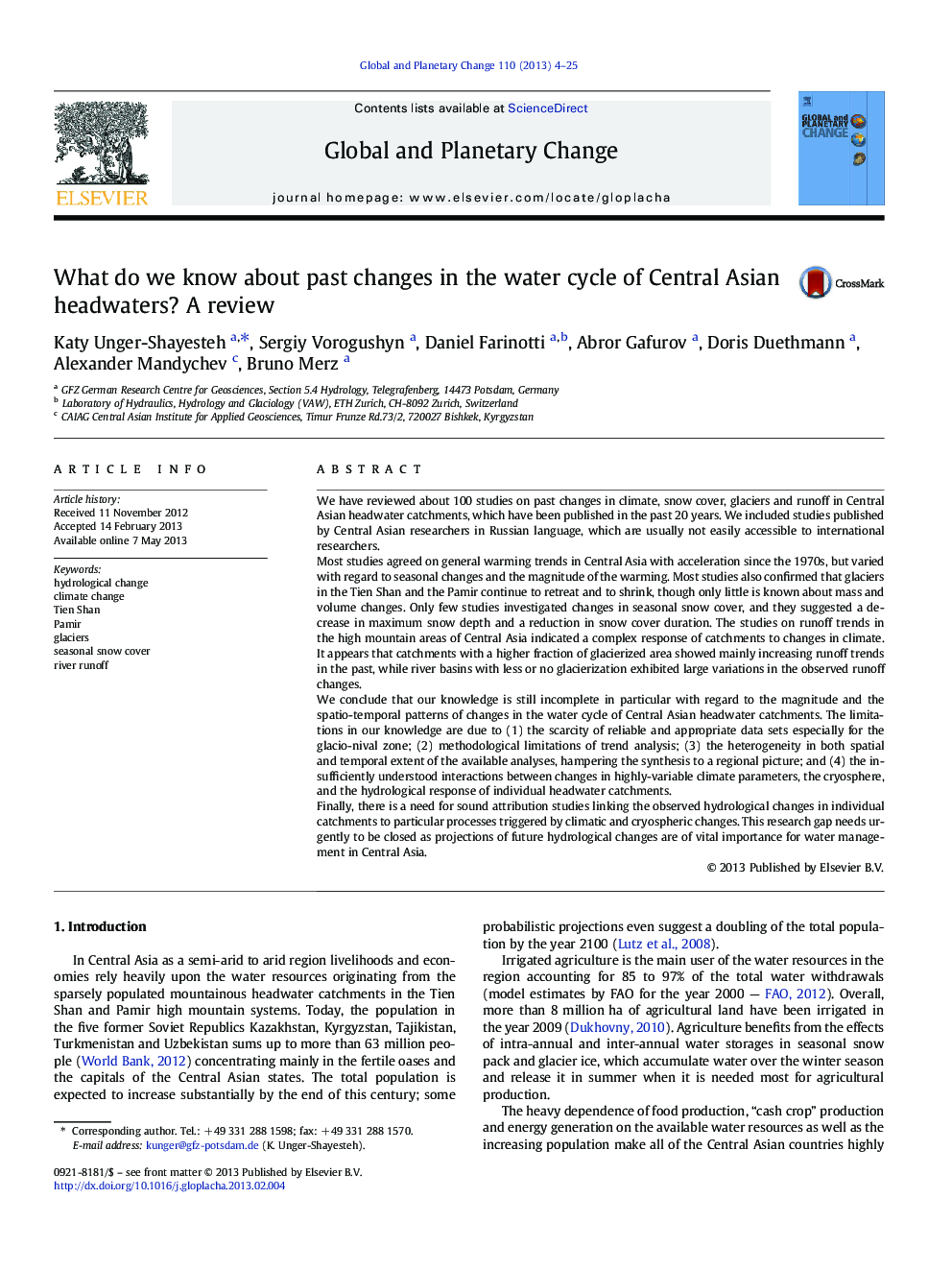 What do we know about past changes in the water cycle of Central Asian headwaters? A review