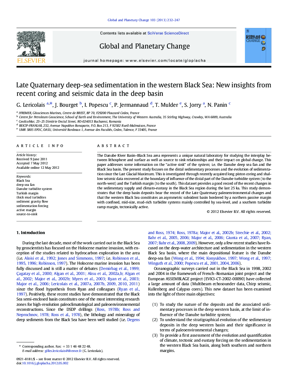 Late Quaternary deep-sea sedimentation in the western Black Sea: New insights from recent coring and seismic data in the deep basin