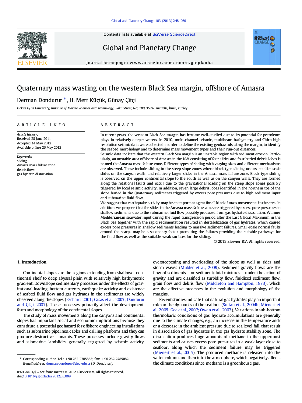 Quaternary mass wasting on the western Black Sea margin, offshore of Amasra