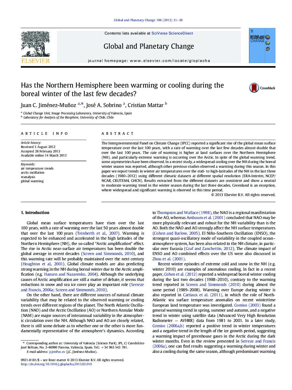 Has the Northern Hemisphere been warming or cooling during the boreal winter of the last few decades?