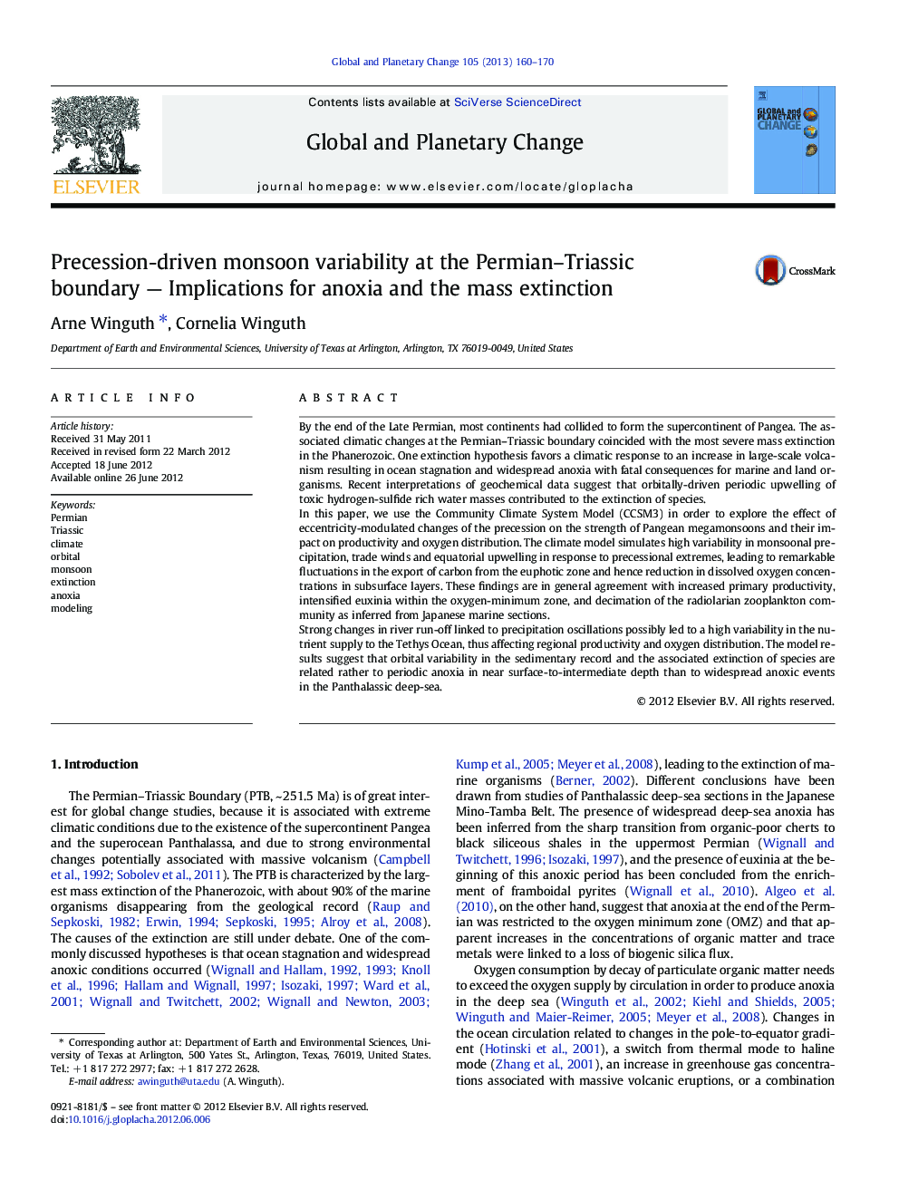 Precession-driven monsoon variability at the Permian–Triassic boundary — Implications for anoxia and the mass extinction