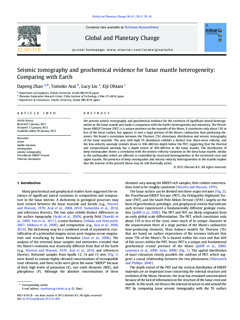 Seismic tomography and geochemical evidence for lunar mantle heterogeneity: Comparing with Earth