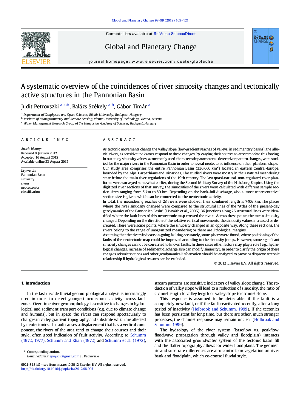 A systematic overview of the coincidences of river sinuosity changes and tectonically active structures in the Pannonian Basin