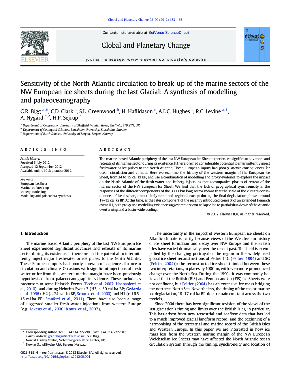 Sensitivity of the North Atlantic circulation to break-up of the marine sectors of the NW European ice sheets during the last Glacial: A synthesis of modelling and palaeoceanography