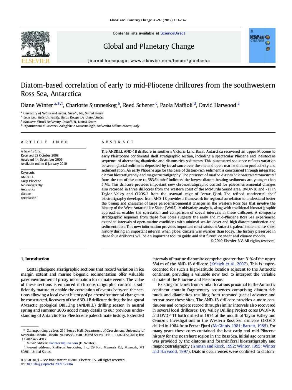 Diatom-based correlation of early to mid-Pliocene drillcores from the southwestern Ross Sea, Antarctica