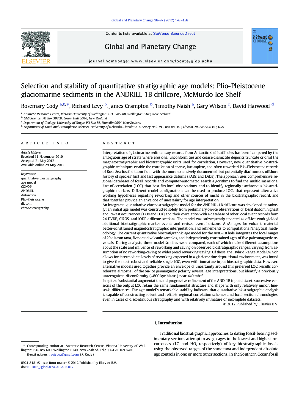 Selection and stability of quantitative stratigraphic age models: Plio-Pleistocene glaciomarine sediments in the ANDRILL 1B drillcore, McMurdo Ice Shelf