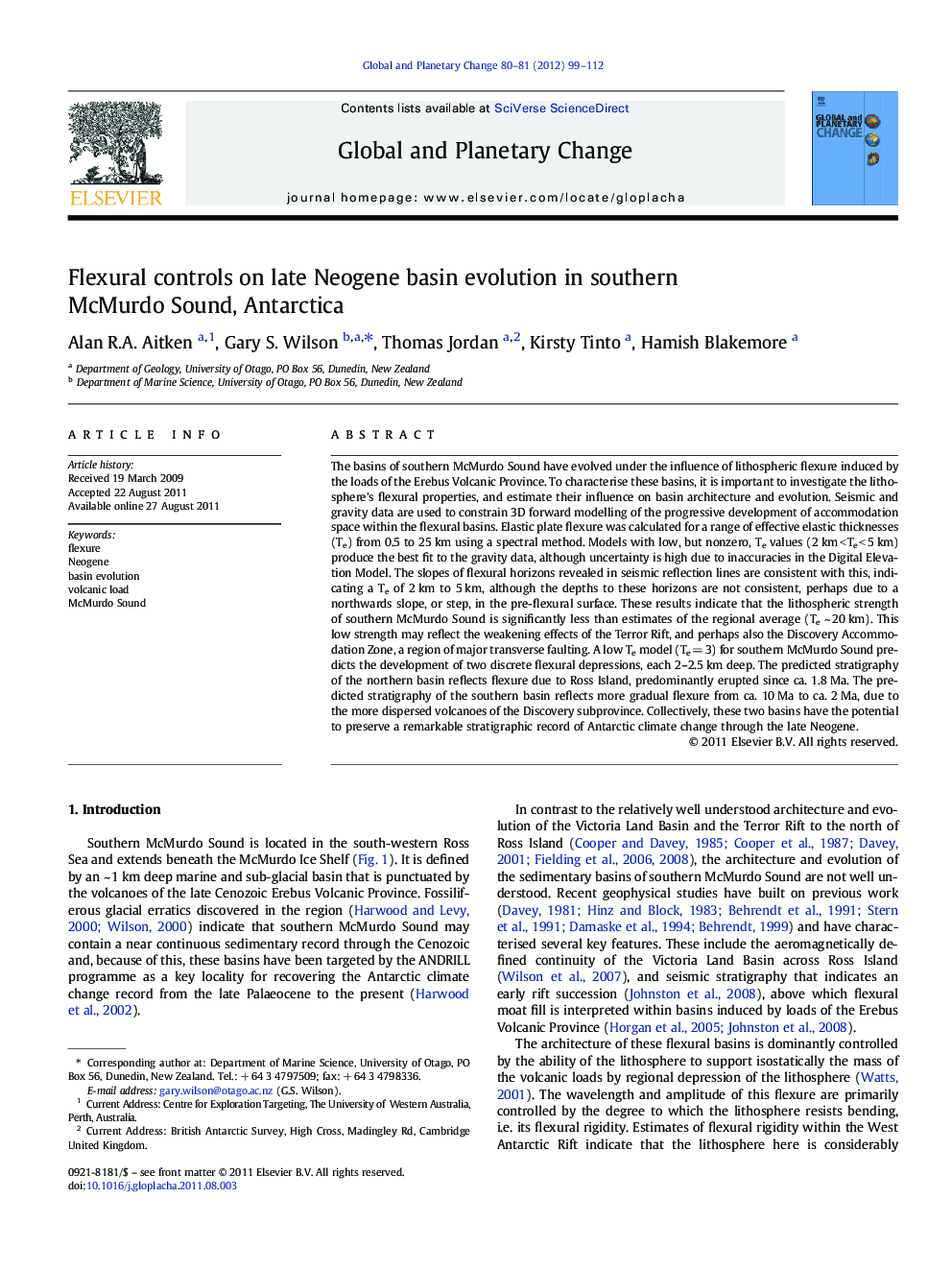 Flexural controls on late Neogene basin evolution in southern McMurdo Sound, Antarctica