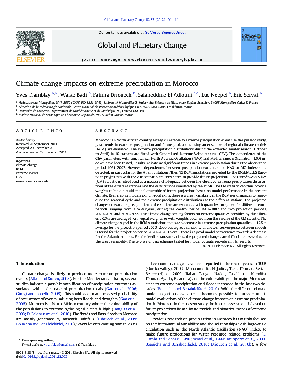 Climate change impacts on extreme precipitation in Morocco