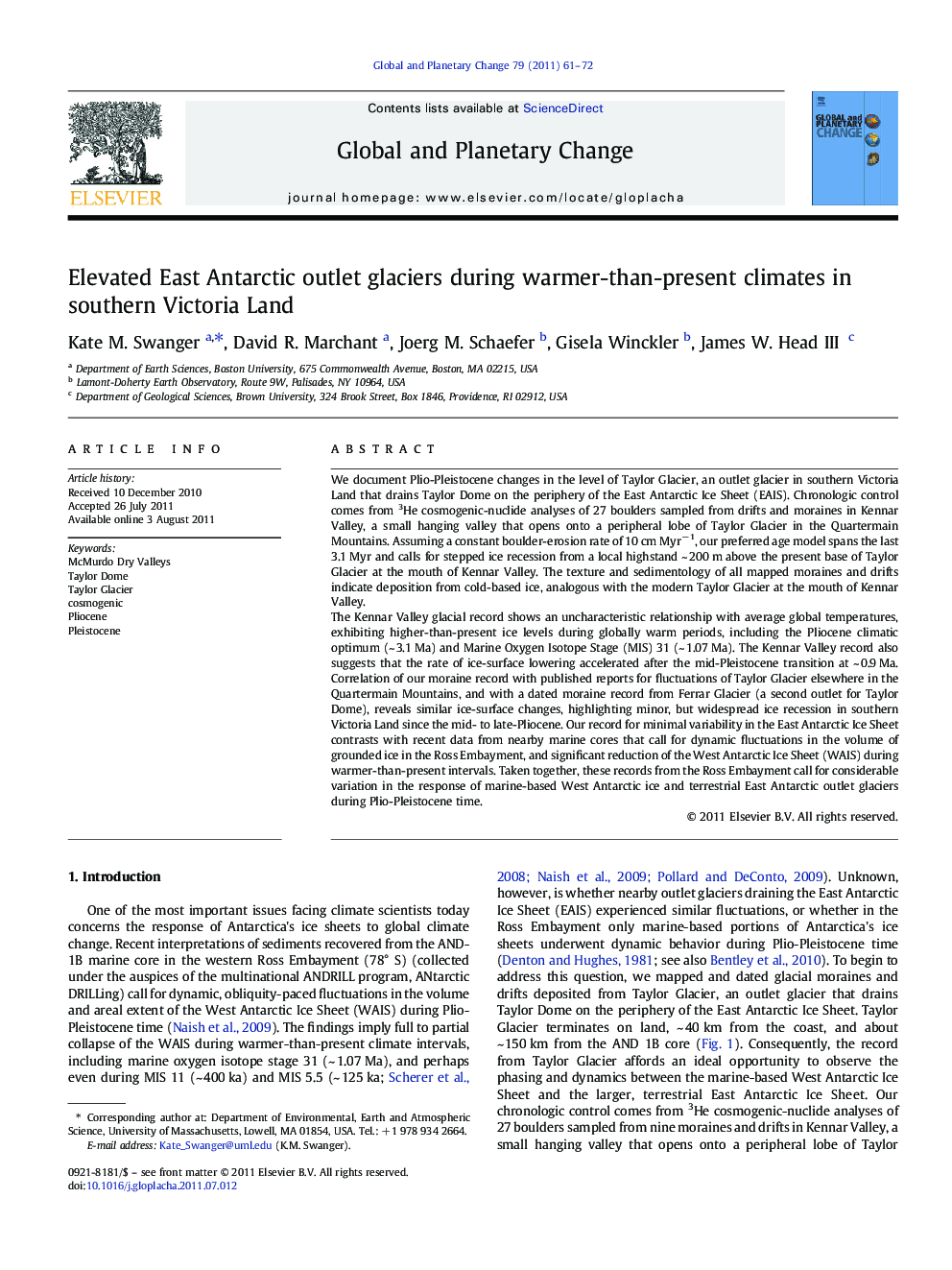 Elevated East Antarctic outlet glaciers during warmer-than-present climates in southern Victoria Land