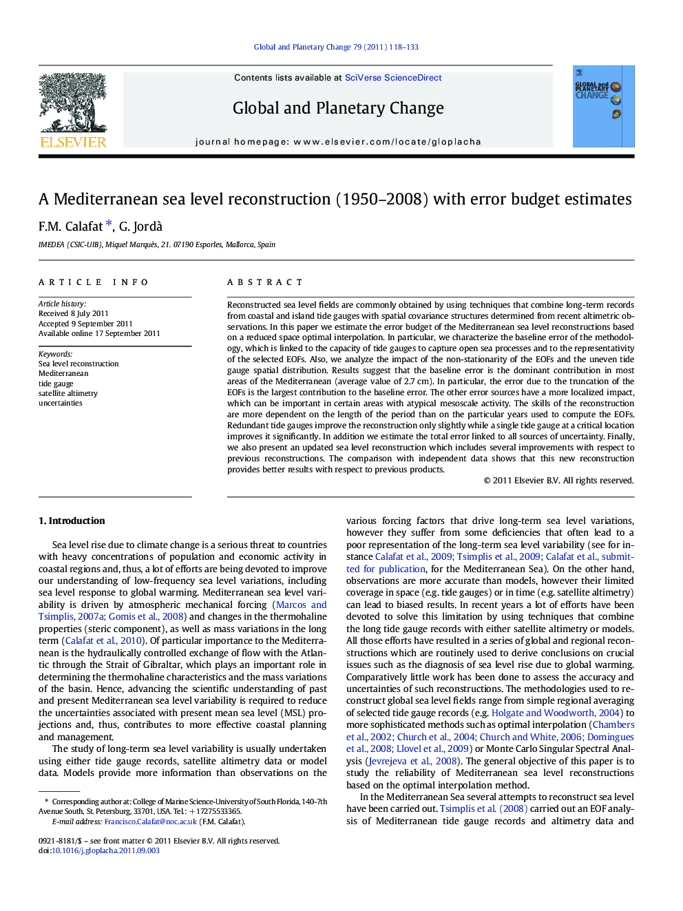 A Mediterranean sea level reconstruction (1950–2008) with error budget estimates