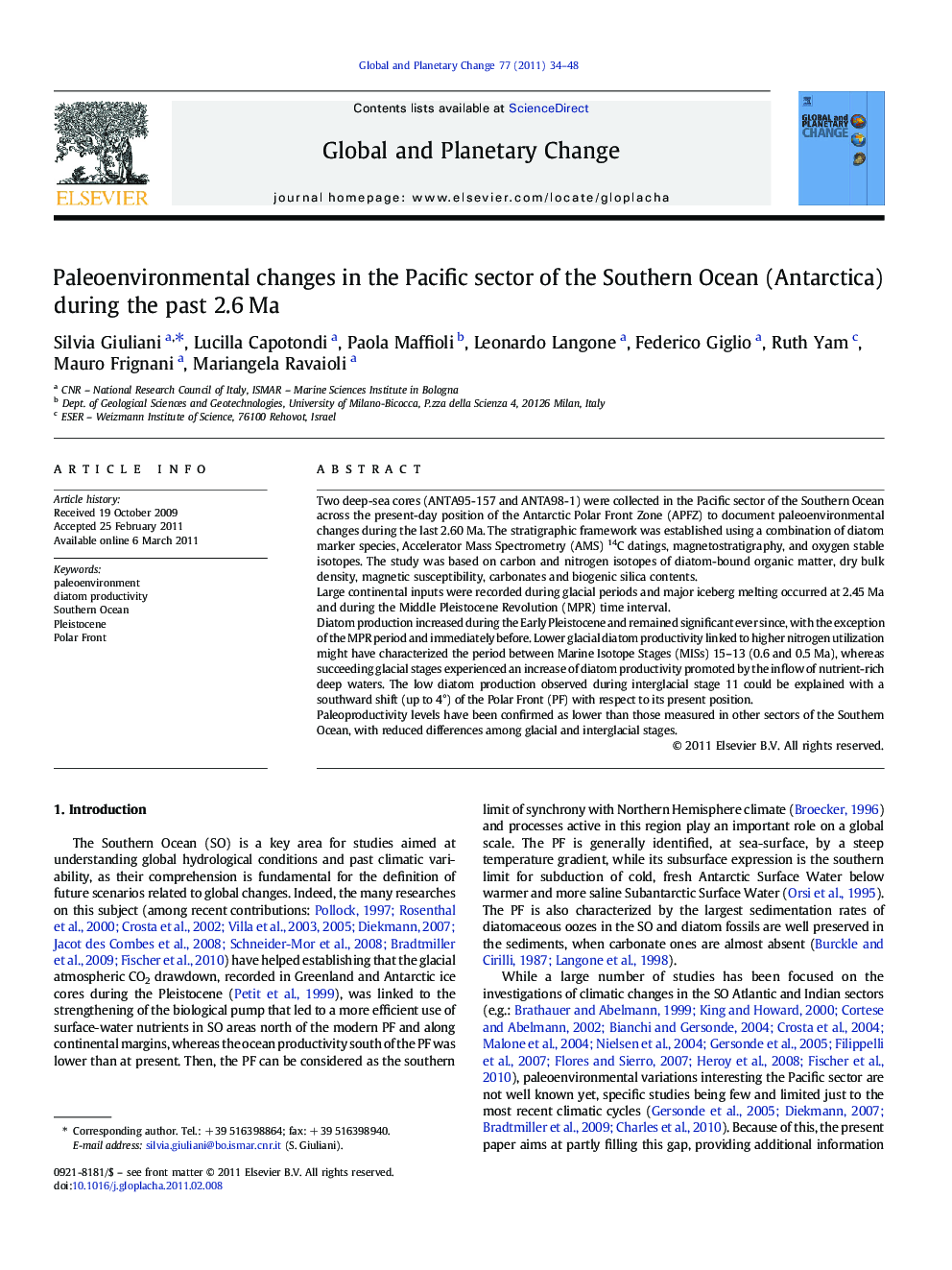 Paleoenvironmental changes in the Pacific sector of the Southern Ocean (Antarctica) during the past 2.6 Ma