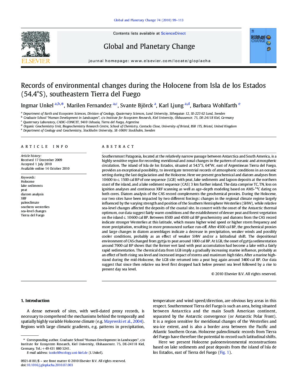 Records of environmental changes during the Holocene from Isla de los Estados (54.4°S), southeastern Tierra del Fuego