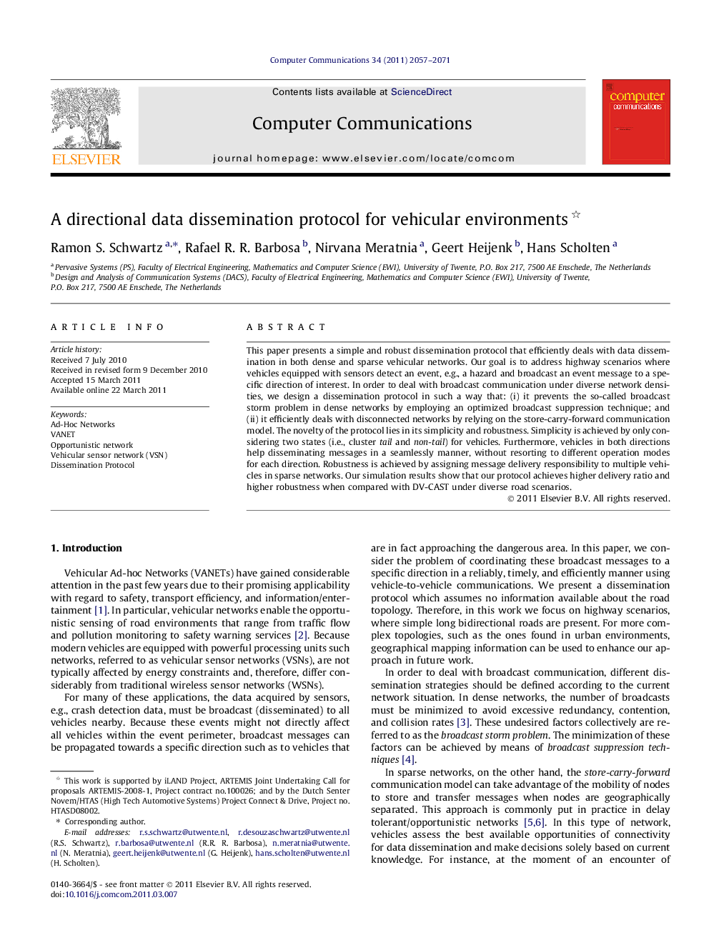 A directional data dissemination protocol for vehicular environments 