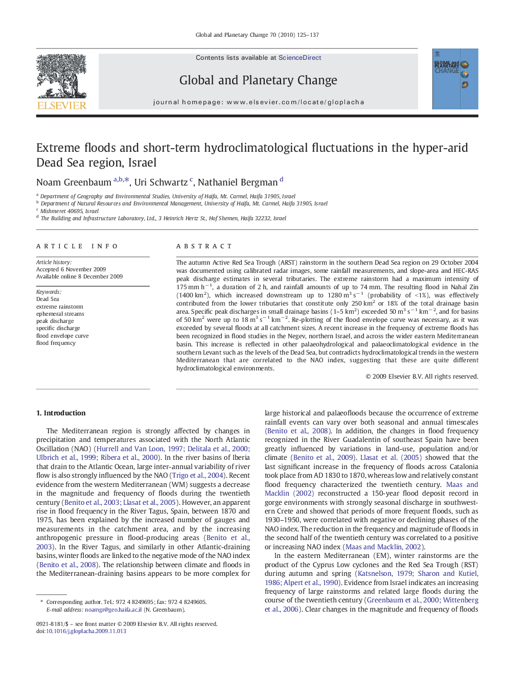 عکس صفحه اول مقاله: Extreme floods and short-term hydroclimatological fluctuations in the hyper-arid Dead Sea region, Israel Extreme floods and short-term hydroclimatological fluctuations in the hyper-arid Dead Sea region, Israel