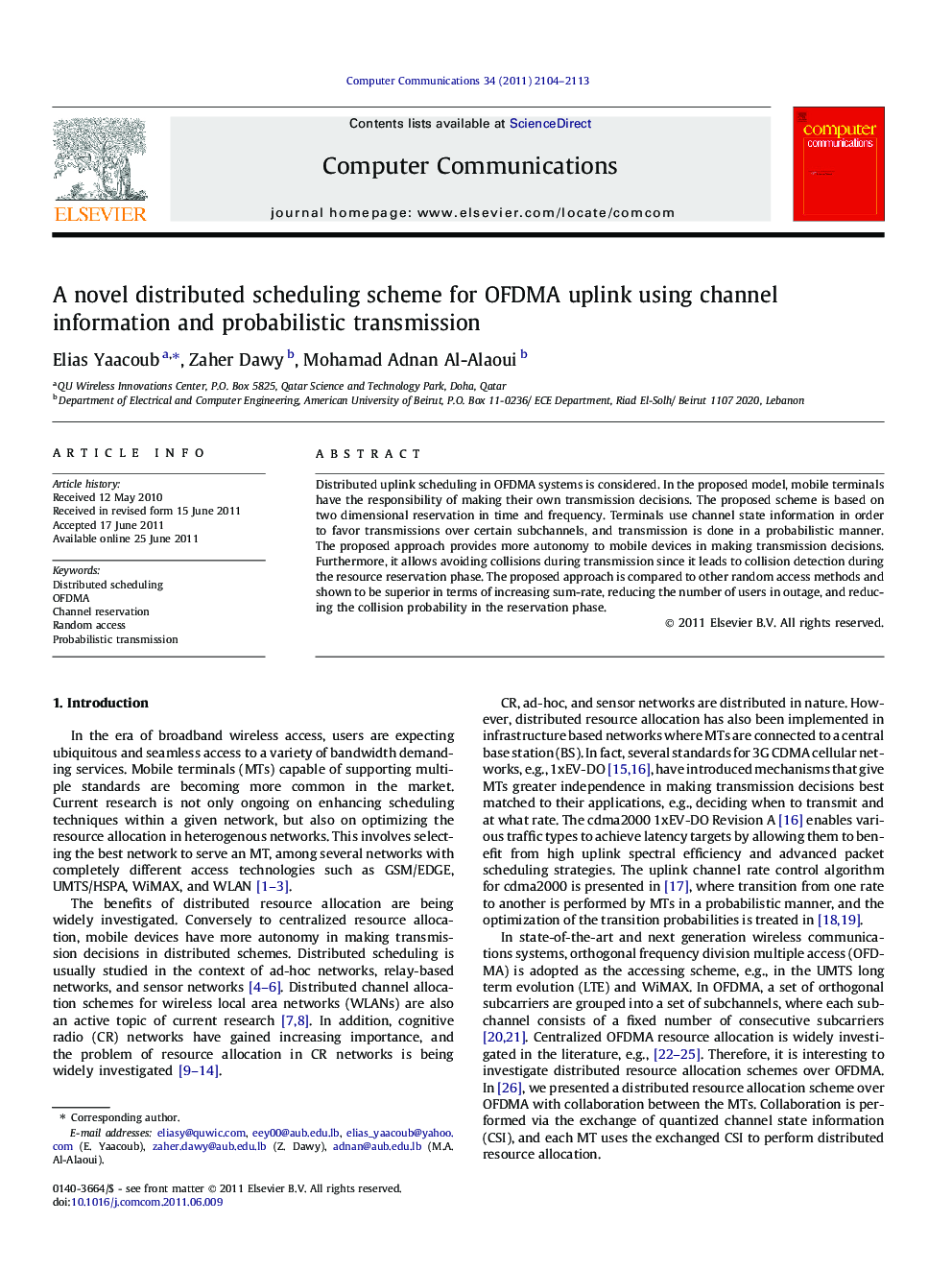 A novel distributed scheduling scheme for OFDMA uplink using channel information and probabilistic transmission