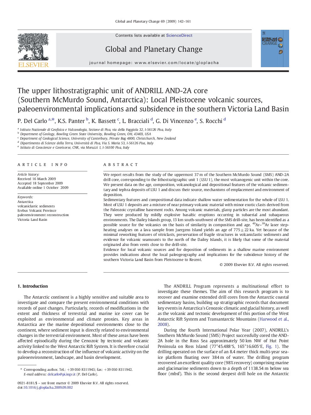 The upper lithostratigraphic unit of ANDRILL AND-2A core (Southern McMurdo Sound, Antarctica): Local Pleistocene volcanic sources, paleoenvironmental implications and subsidence in the southern Victoria Land Basin