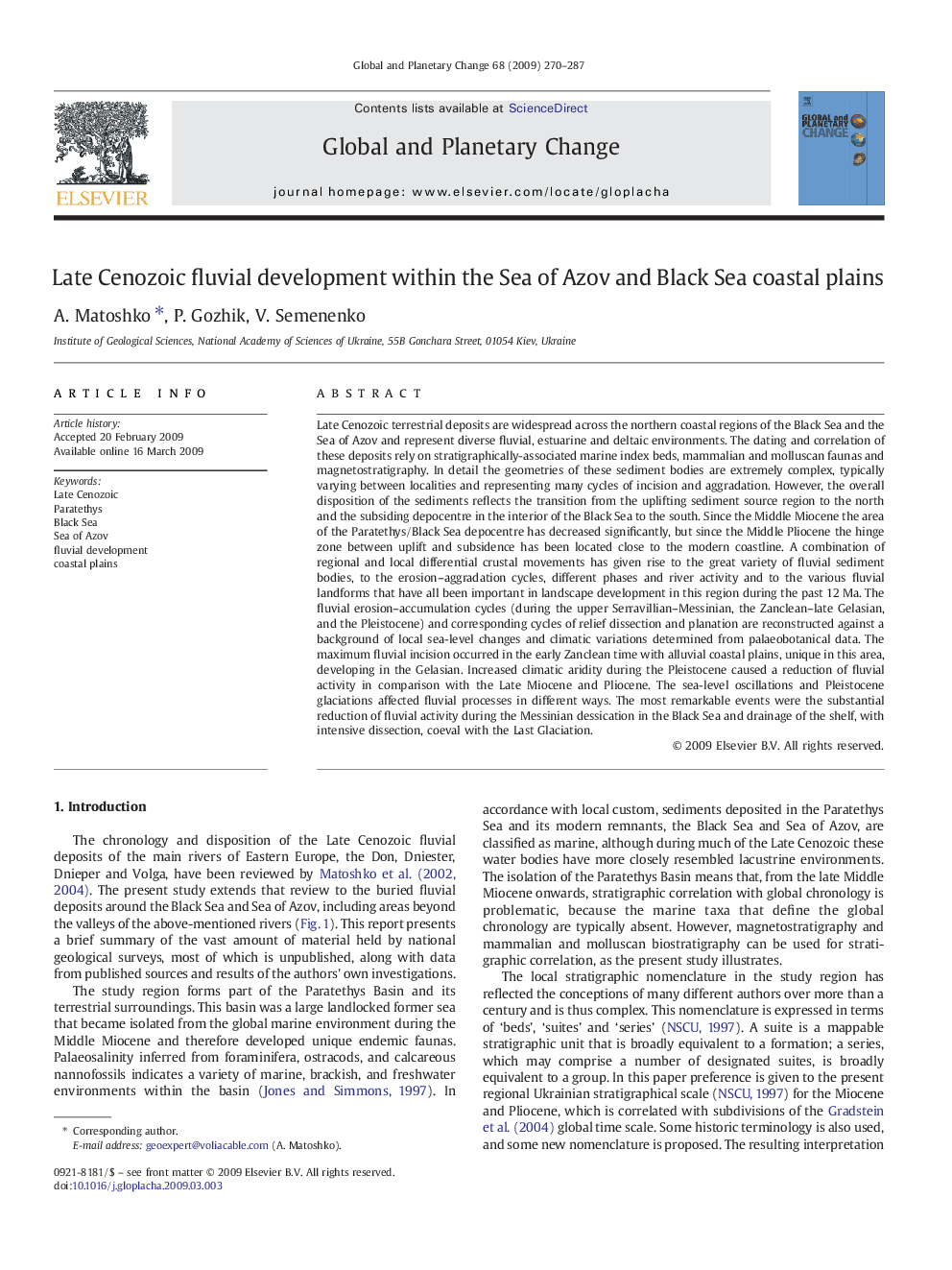 Late Cenozoic fluvial development within the Sea of Azov and Black Sea coastal plains