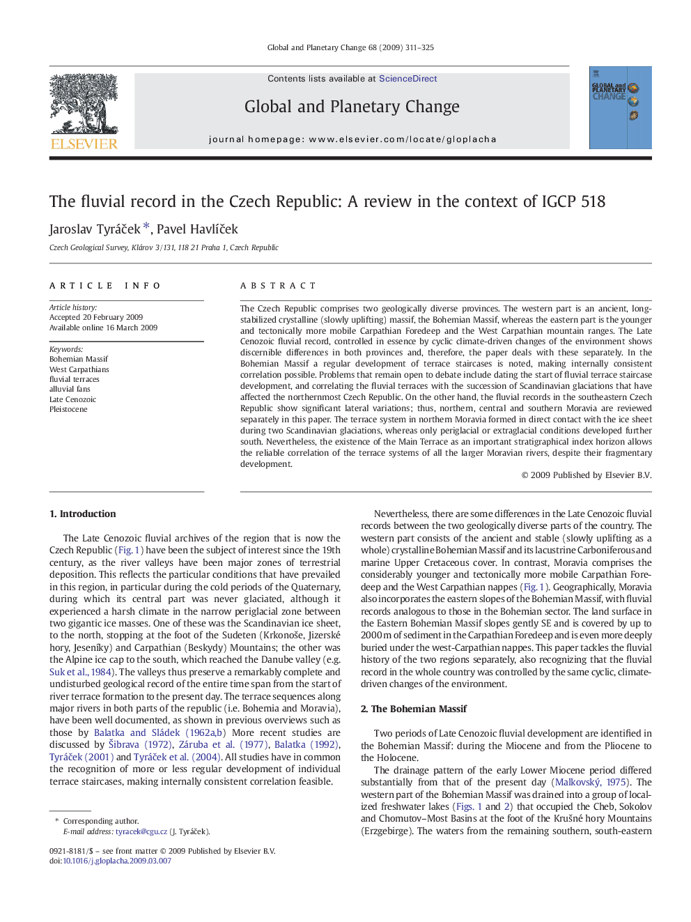 The fluvial record in the Czech Republic: A review in the context of IGCP 518