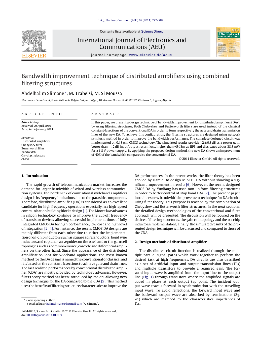 Bandwidth improvement technique of distributed amplifiers using combined filtering structures