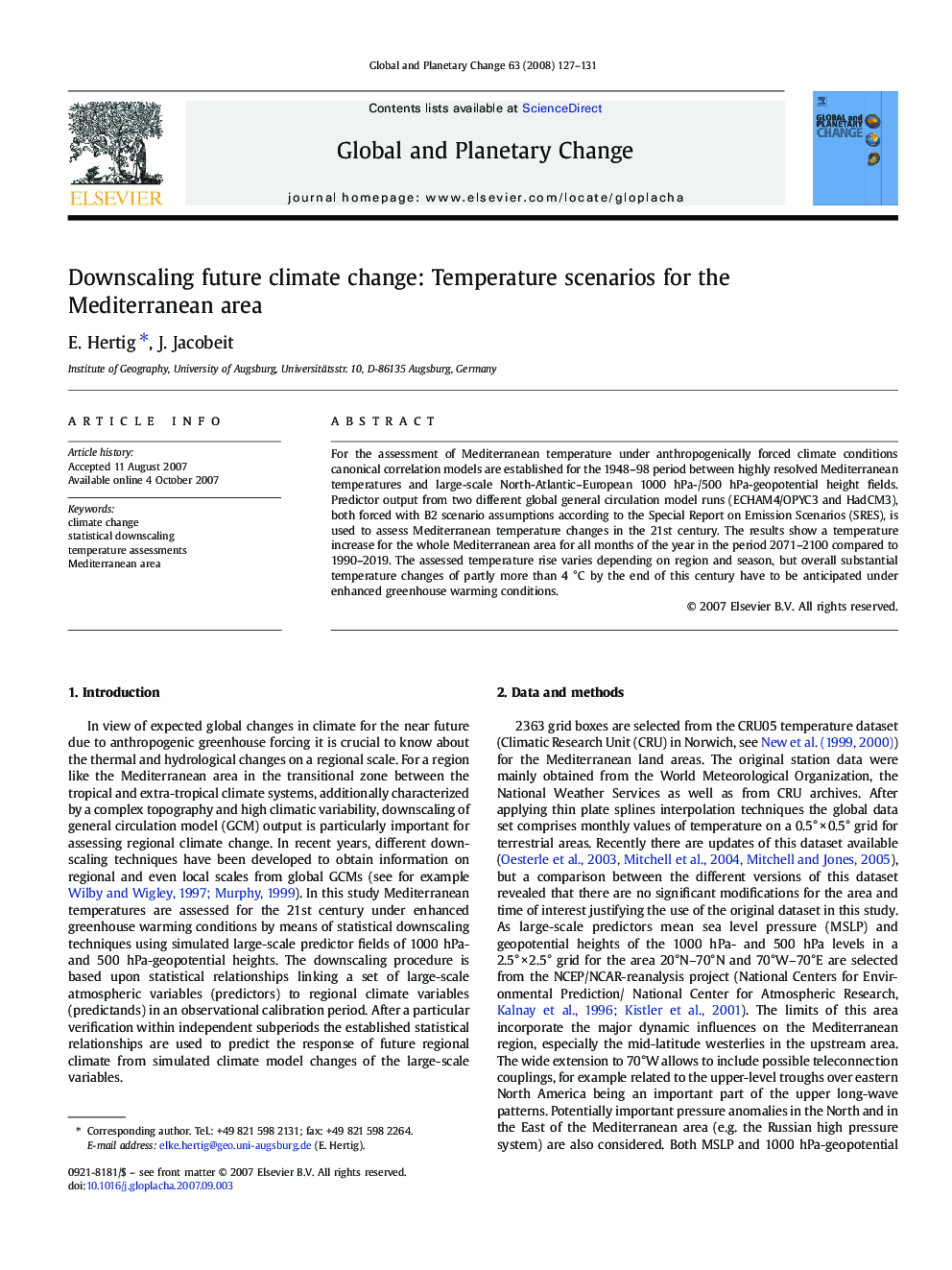 Downscaling future climate change: Temperature scenarios for the Mediterranean area