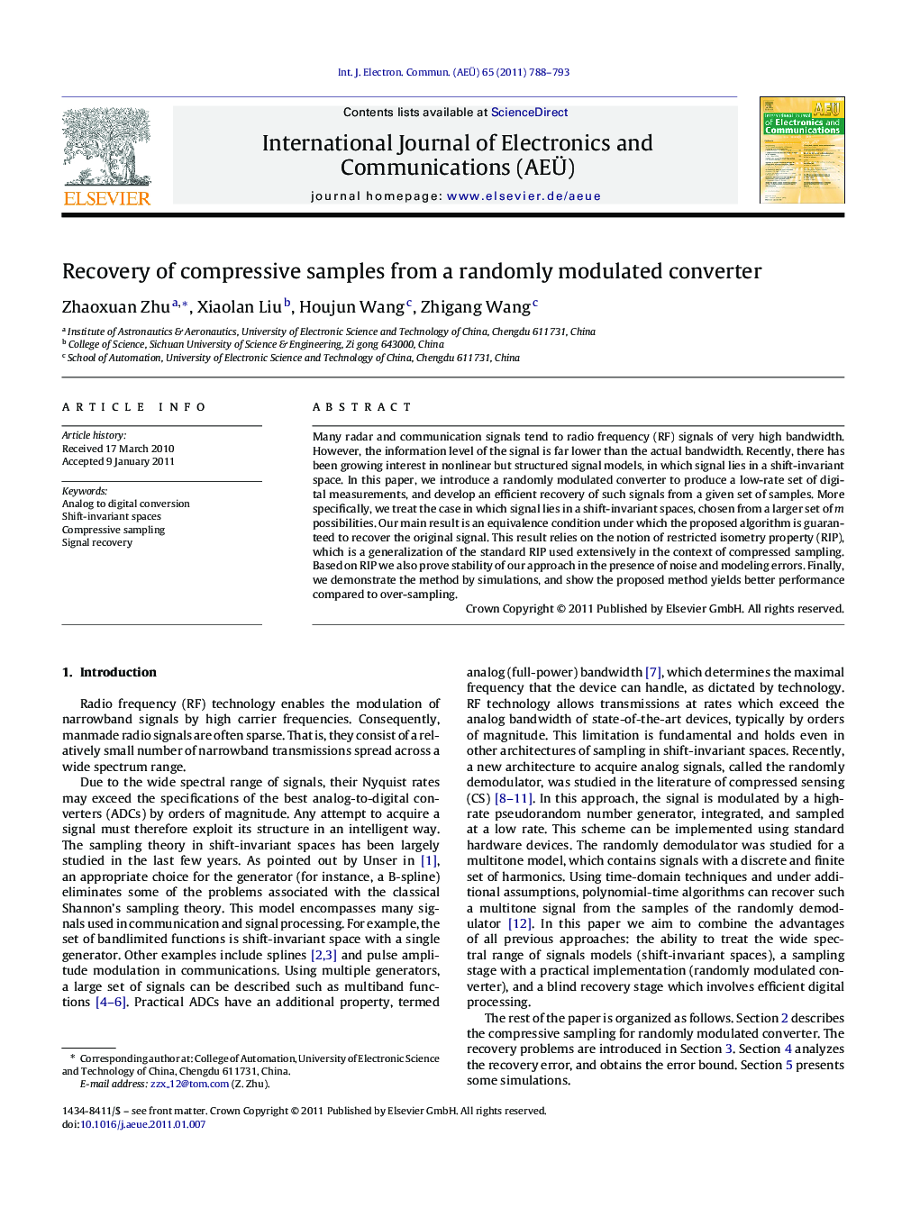 Recovery of compressive samples from a randomly modulated converter