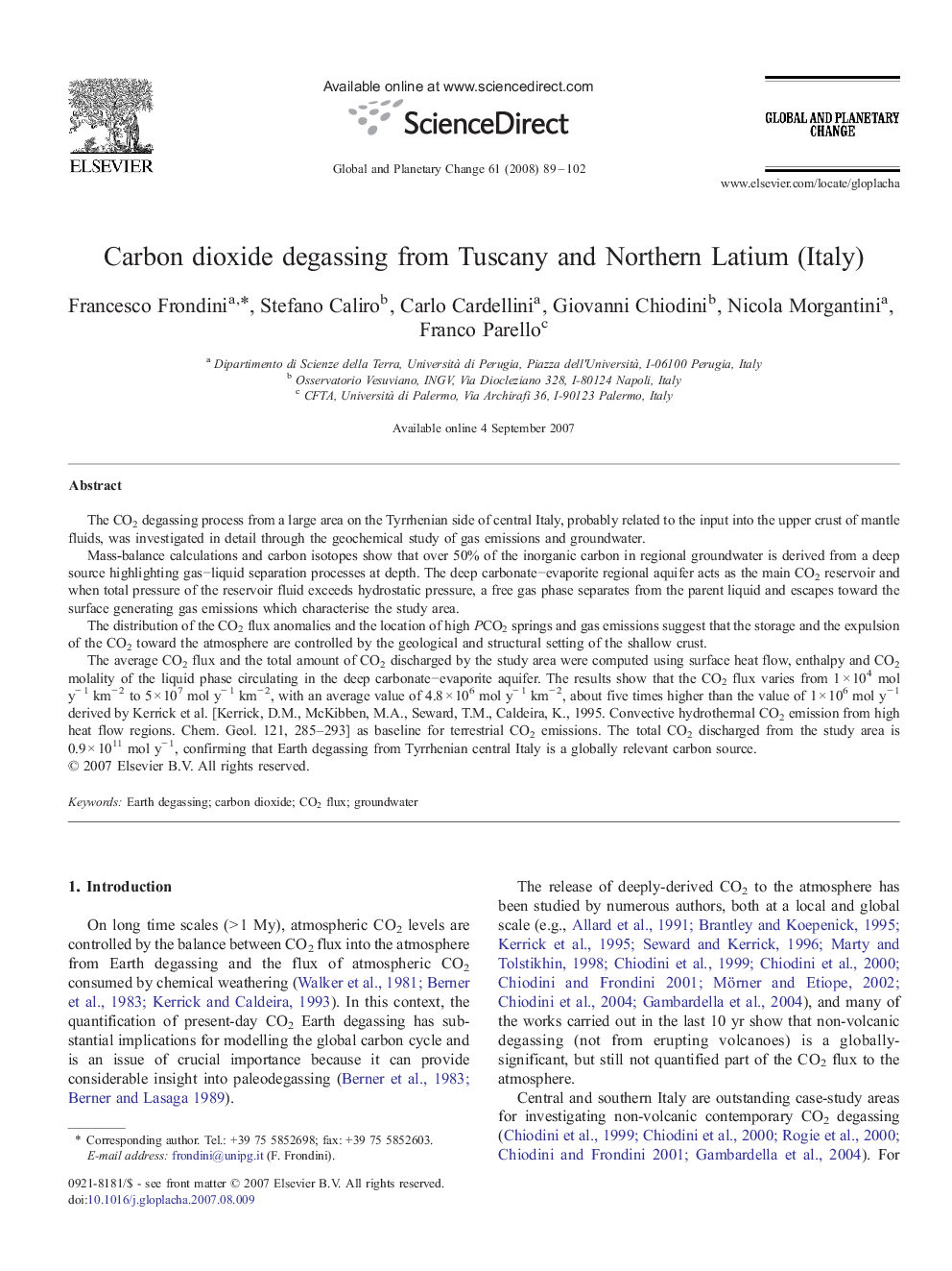 Carbon dioxide degassing from Tuscany and Northern Latium (Italy)