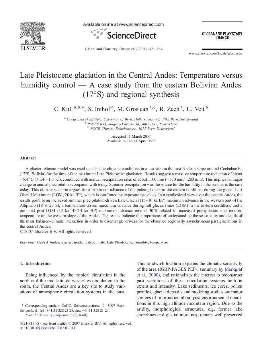 Late Pleistocene glaciation in the Central Andes: Temperature versus humidity control — A case study from the eastern Bolivian Andes (17°S) and regional synthesis