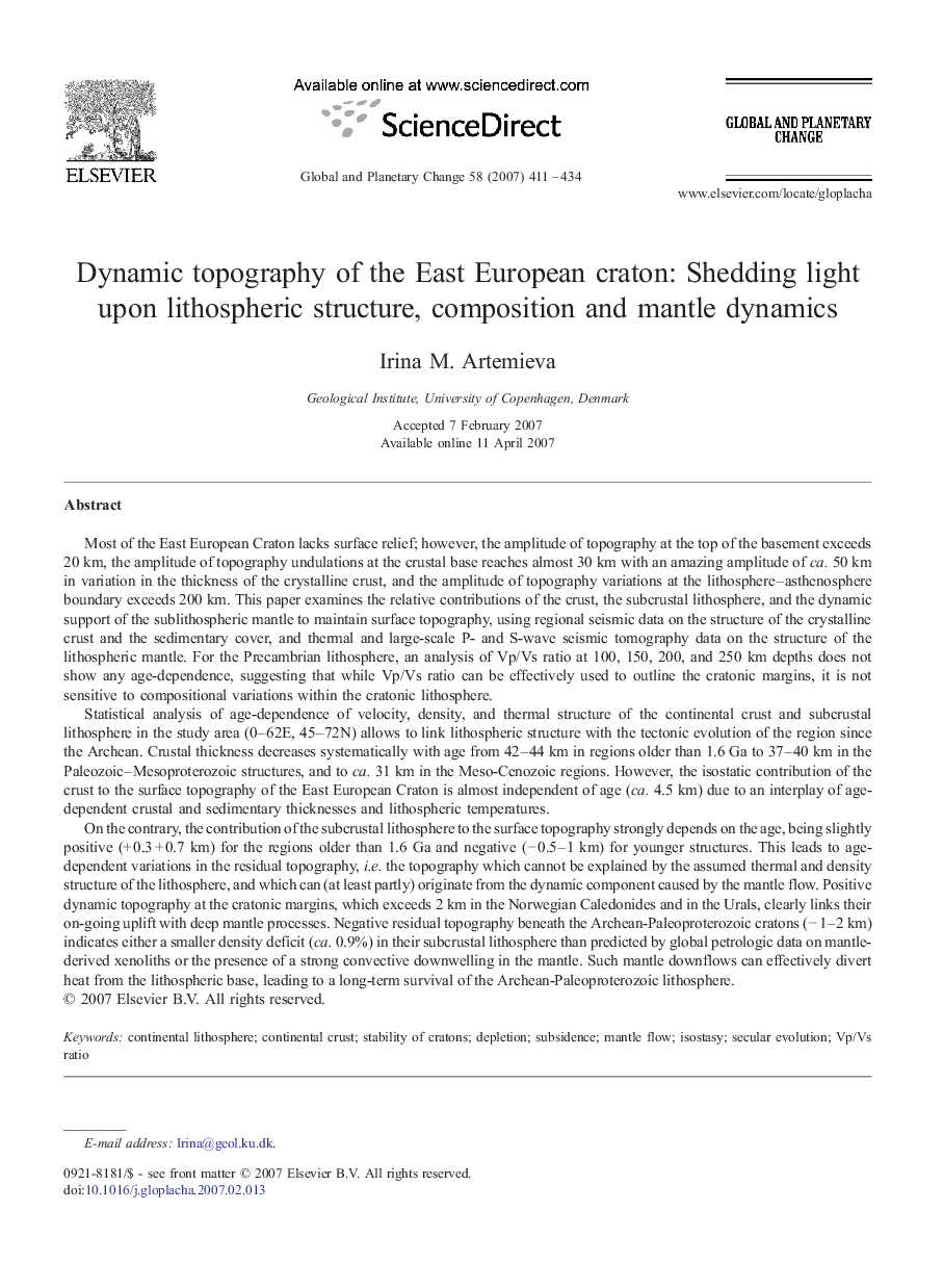 Dynamic topography of the East European craton: Shedding light upon lithospheric structure, composition and mantle dynamics