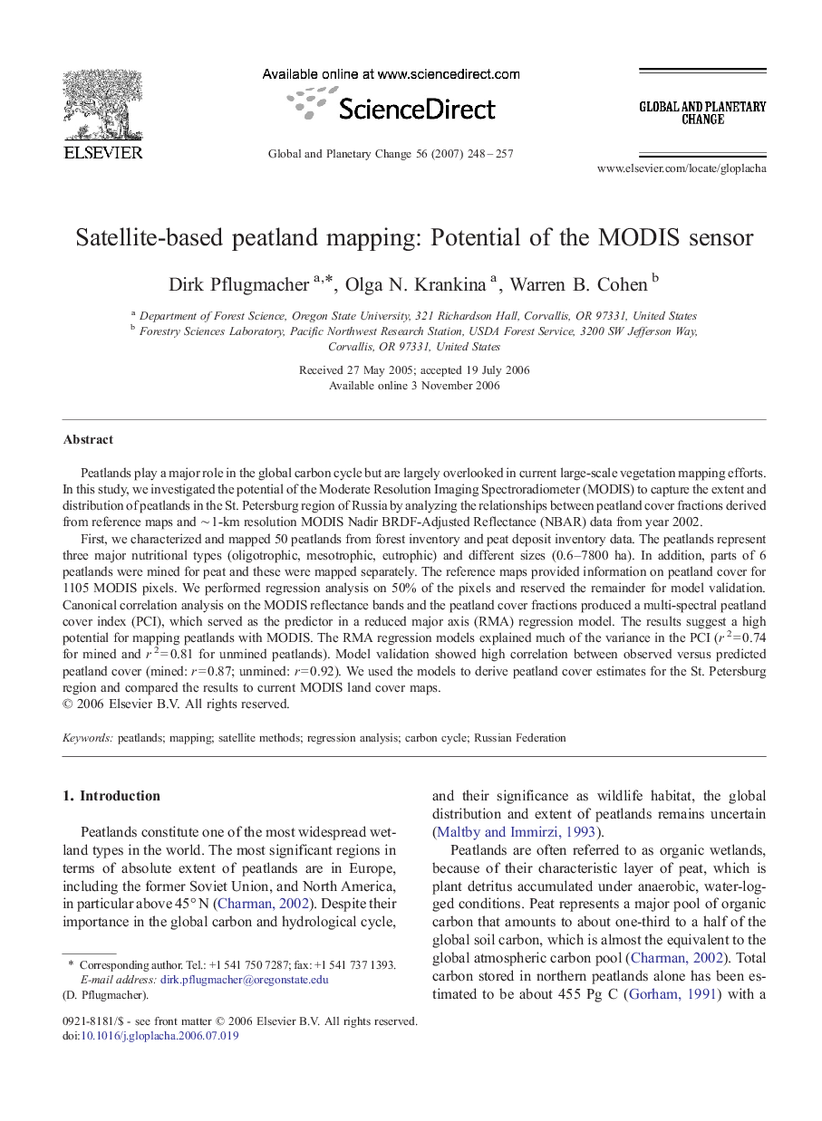 Satellite-based peatland mapping: Potential of the MODIS sensor