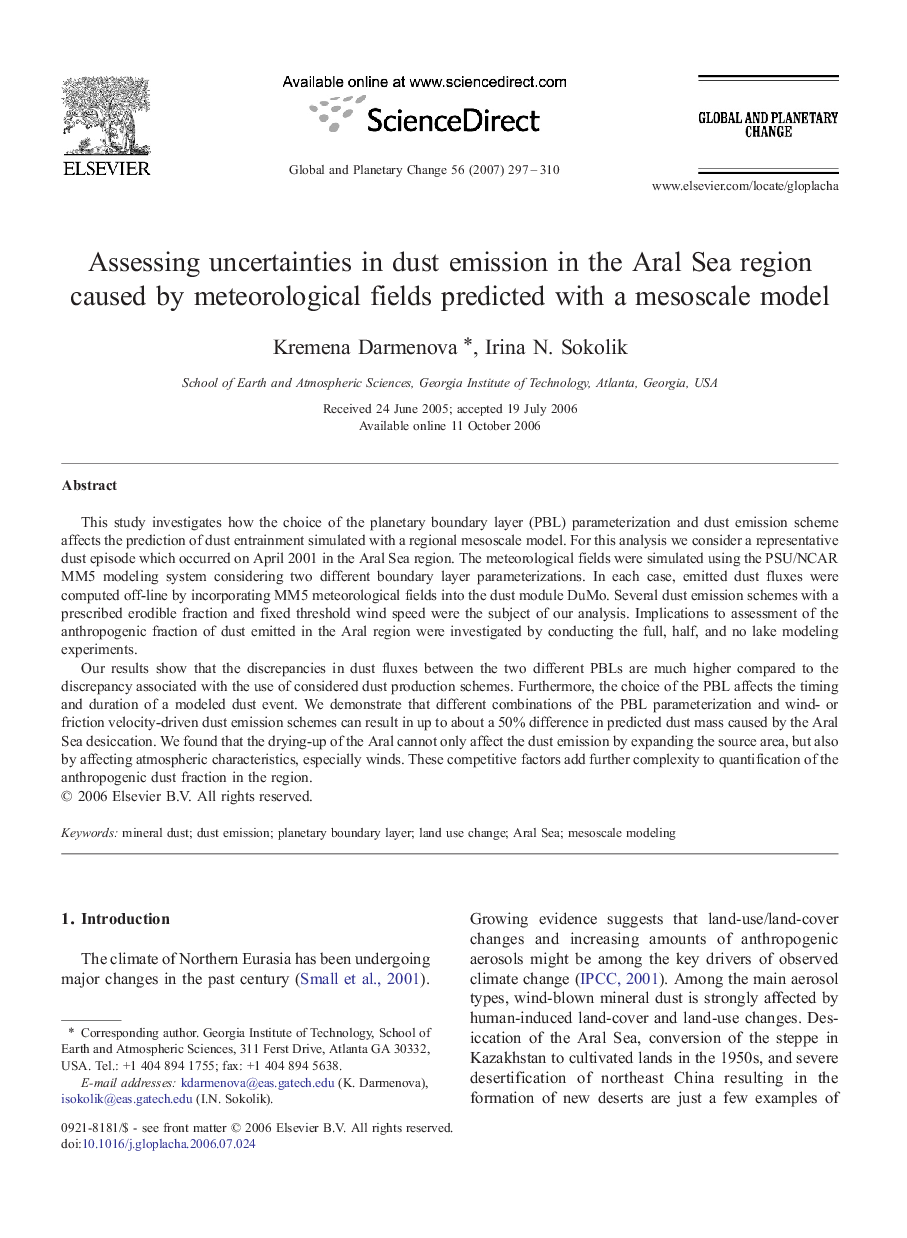 Assessing uncertainties in dust emission in the Aral Sea region caused by meteorological fields predicted with a mesoscale model