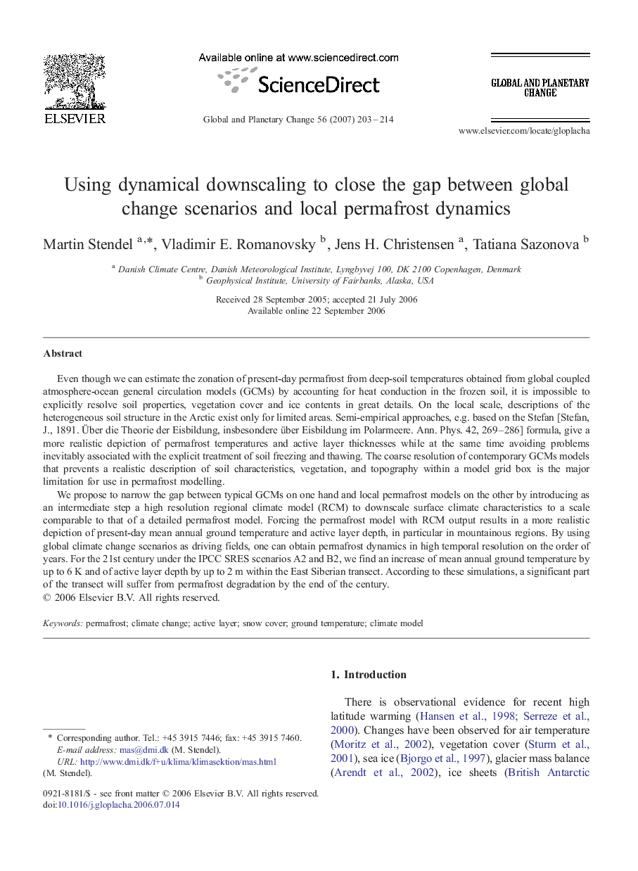 Using dynamical downscaling to close the gap between global change scenarios and local permafrost dynamics