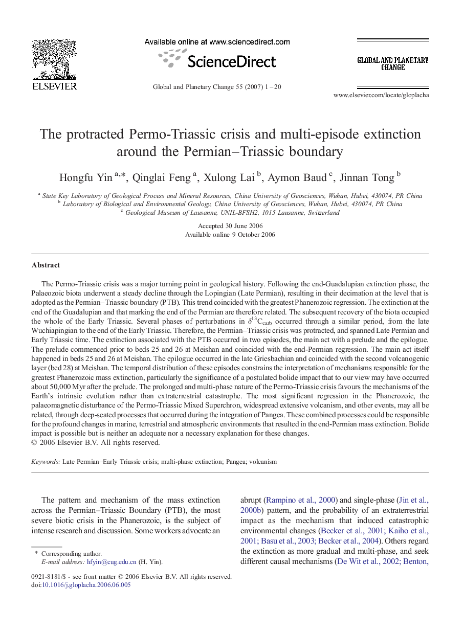 The protracted Permo-Triassic crisis and multi-episode extinction around the Permian–Triassic boundary