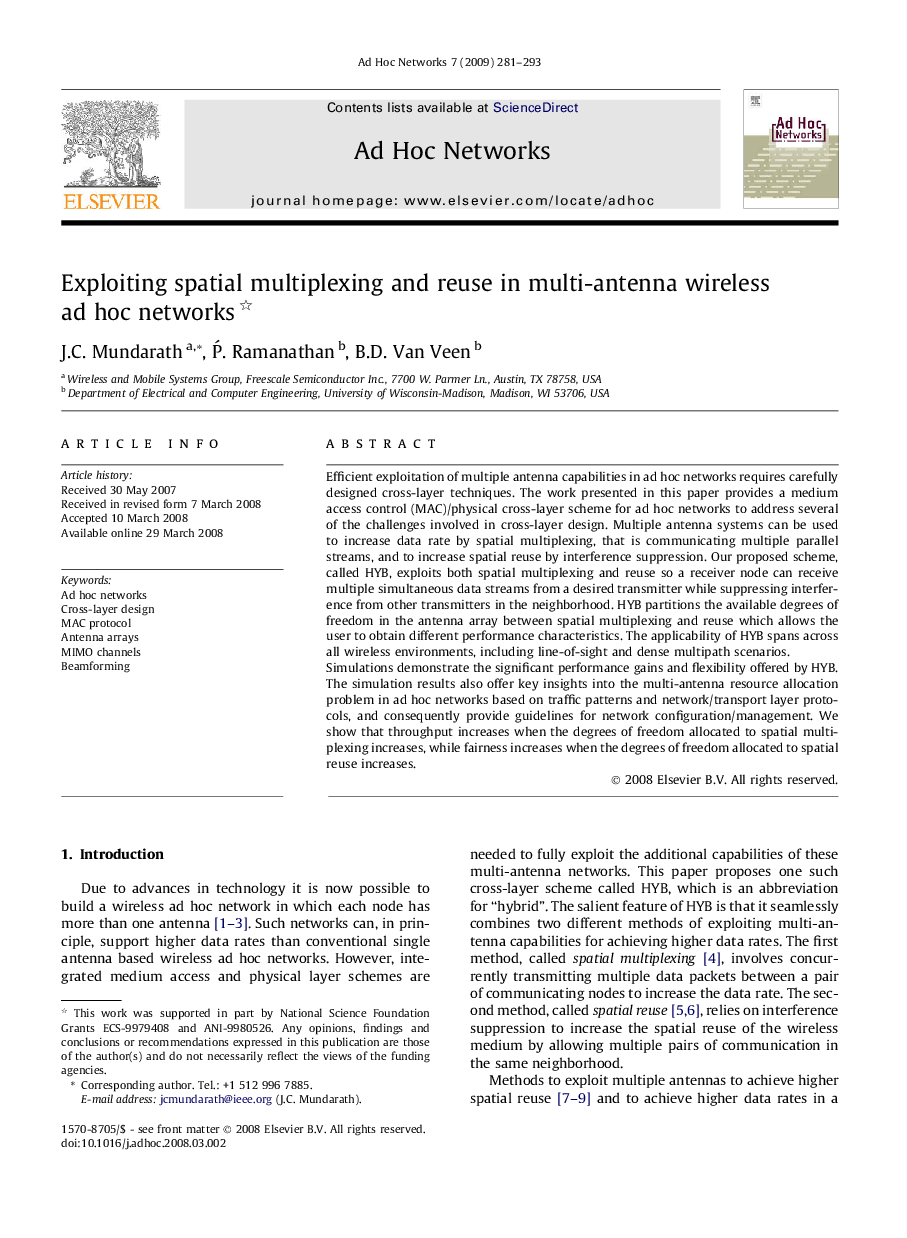 Exploiting spatial multiplexing and reuse in multi-antenna wireless ad hoc networks 