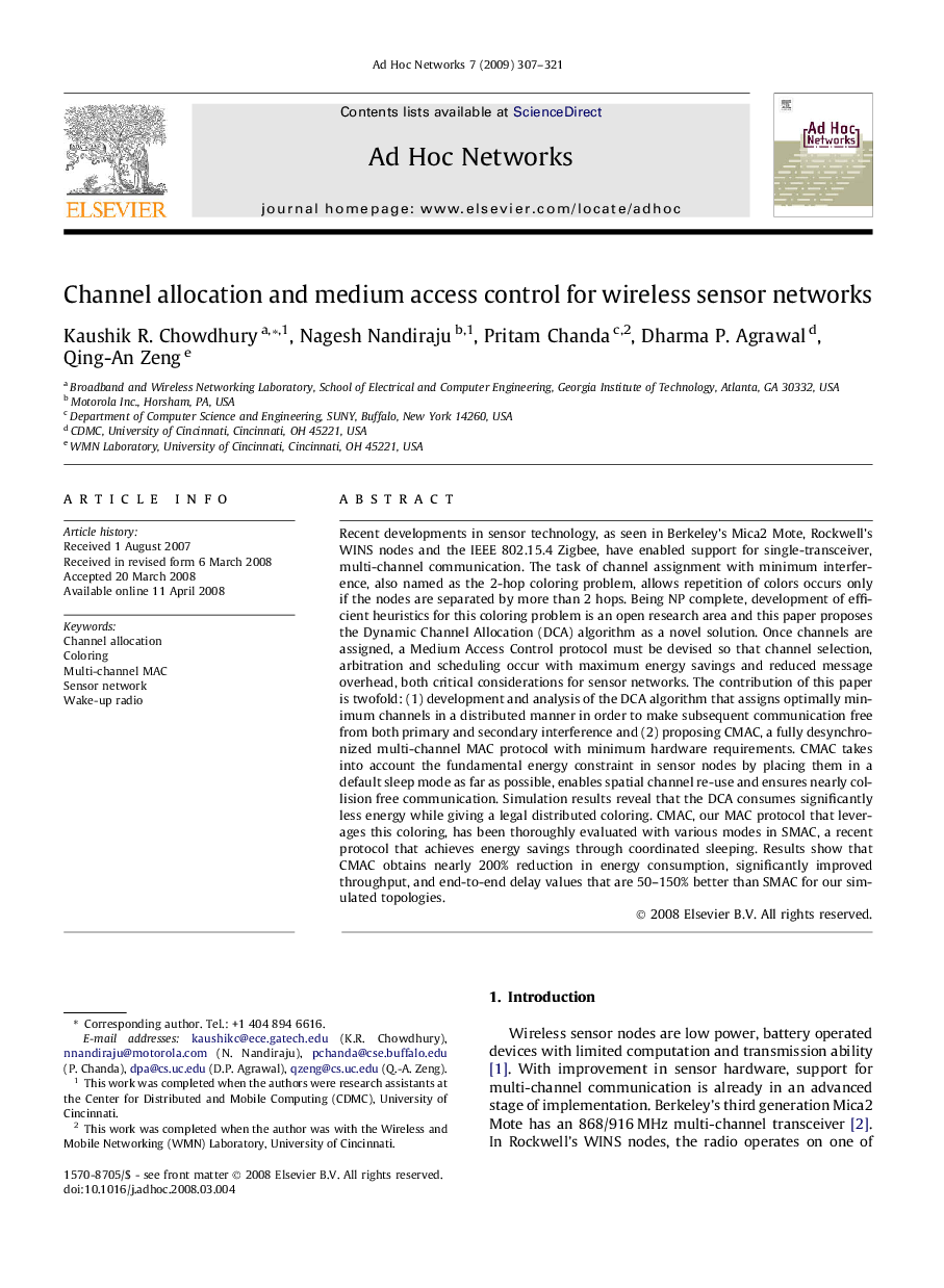 Channel allocation and medium access control for wireless sensor networks