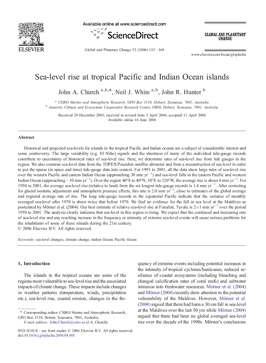 Sea-level rise at tropical Pacific and Indian Ocean islands