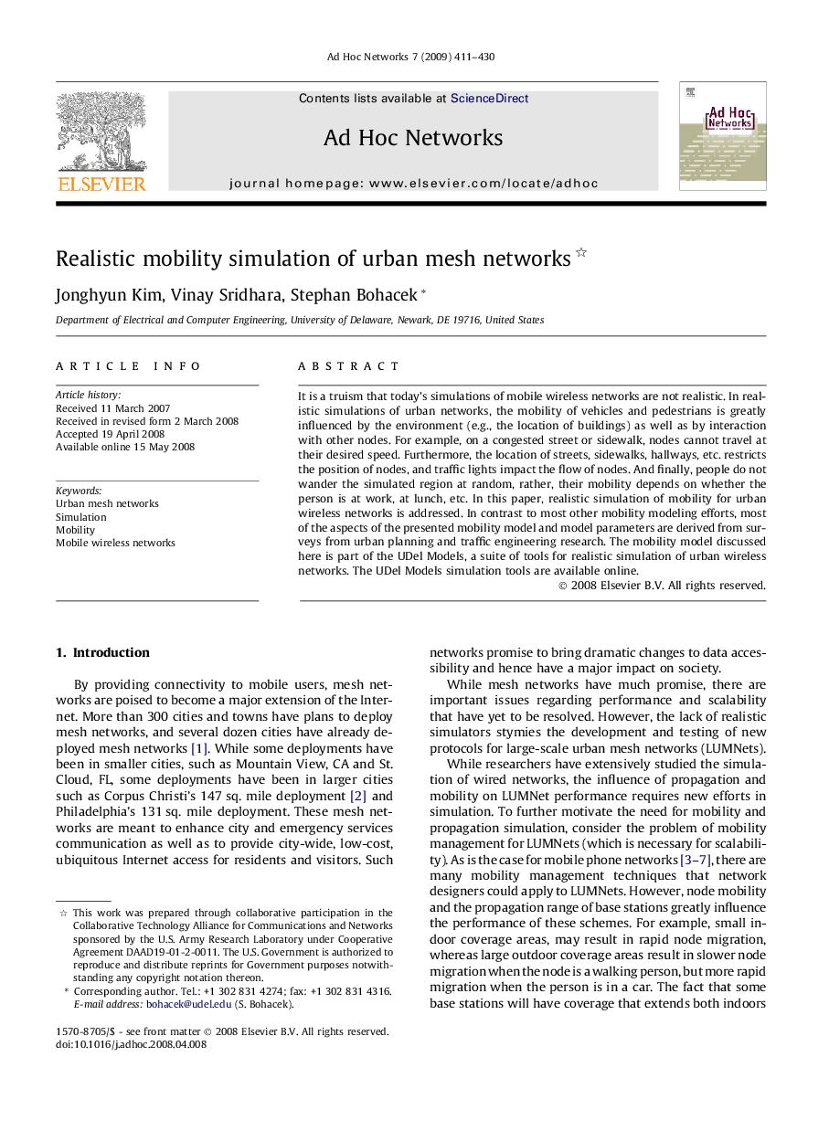 Realistic mobility simulation of urban mesh networks 